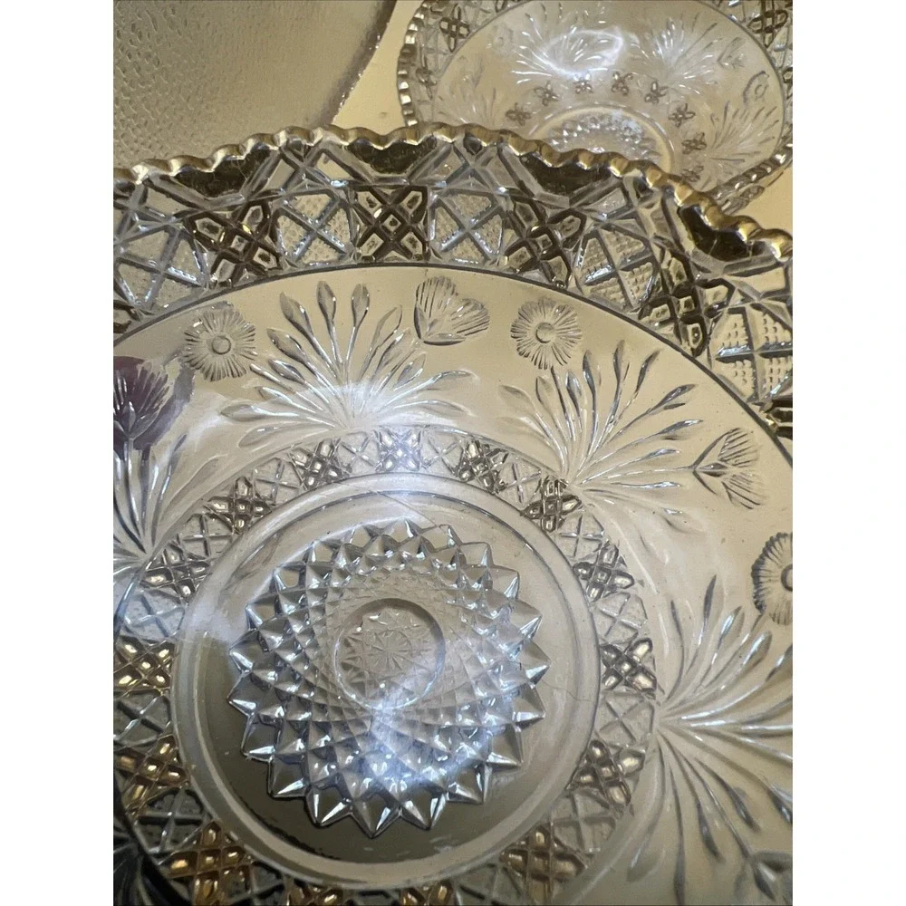 Indiana Glass Horsemint Set of 4 Berry Bowls by Shenning Antique 1915
